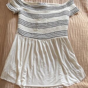 Bailey 44 White Off-Shoulder Smocked Tunic with Black Stripes